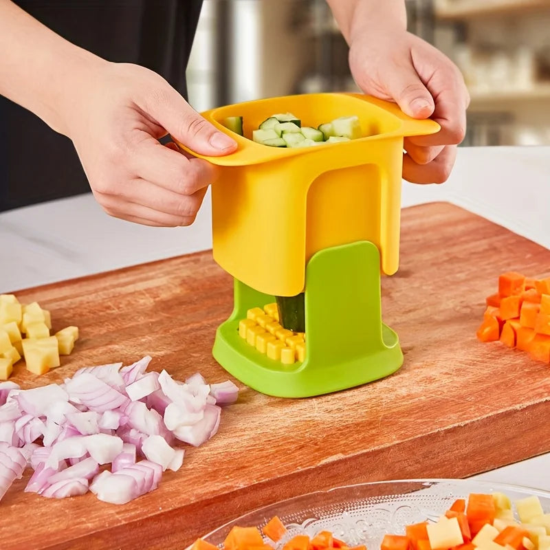 Multifunctional veggie chopper & fry maker-manual press, no batteries, quick slicing for onions, carrots, potatoes, compact & du