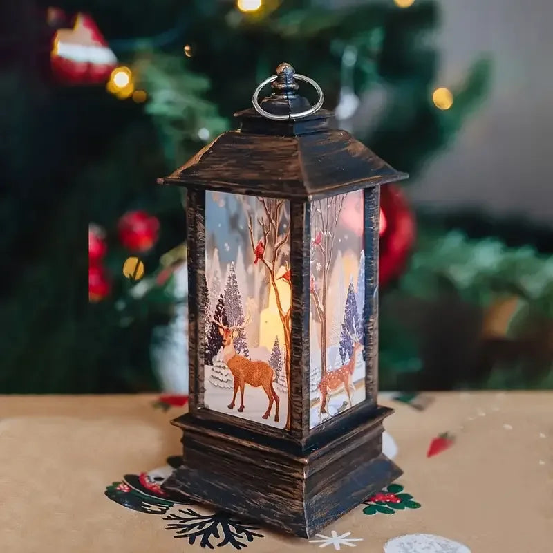 3-piece holiday retro Christmas candle lights, desktop decoration, party props, with Santa Claus, moose, snowman patterns.