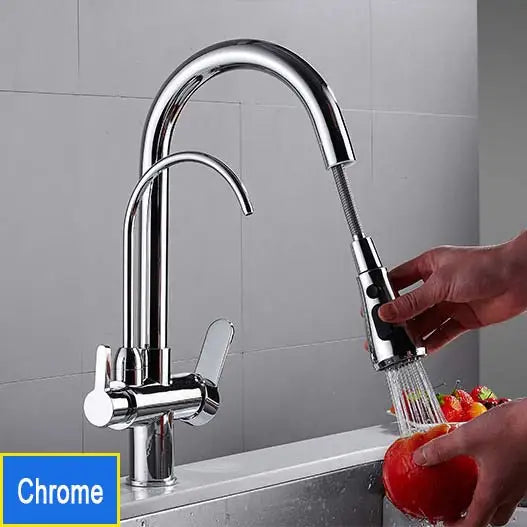 Filtered Crane For Kitchen Matte Black Pull Out Spray 360 Rotation Water Filter Tap Three Ways Sink Mixer Kitchen Faucet