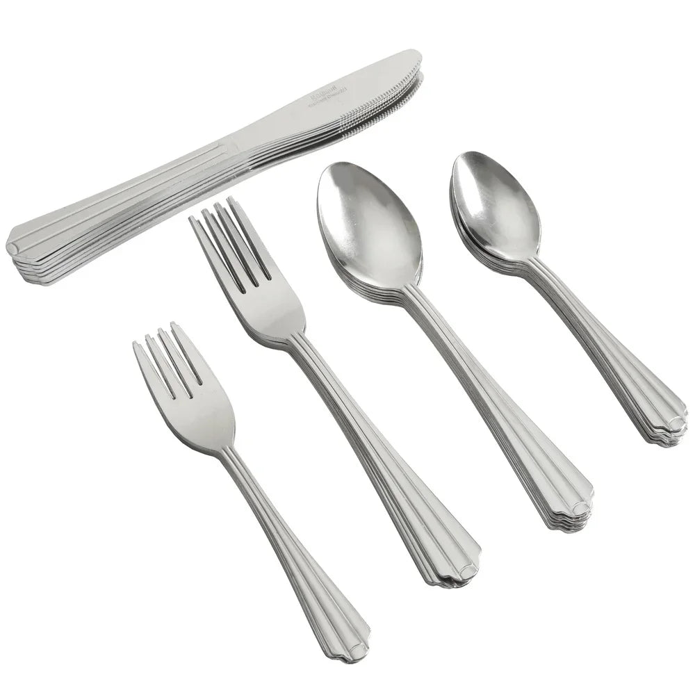 Stainless Steel 45 Piece Flatware Set Tumble Finish Service 8 Includes Dinner Forks Spoons Knives Serving Tools