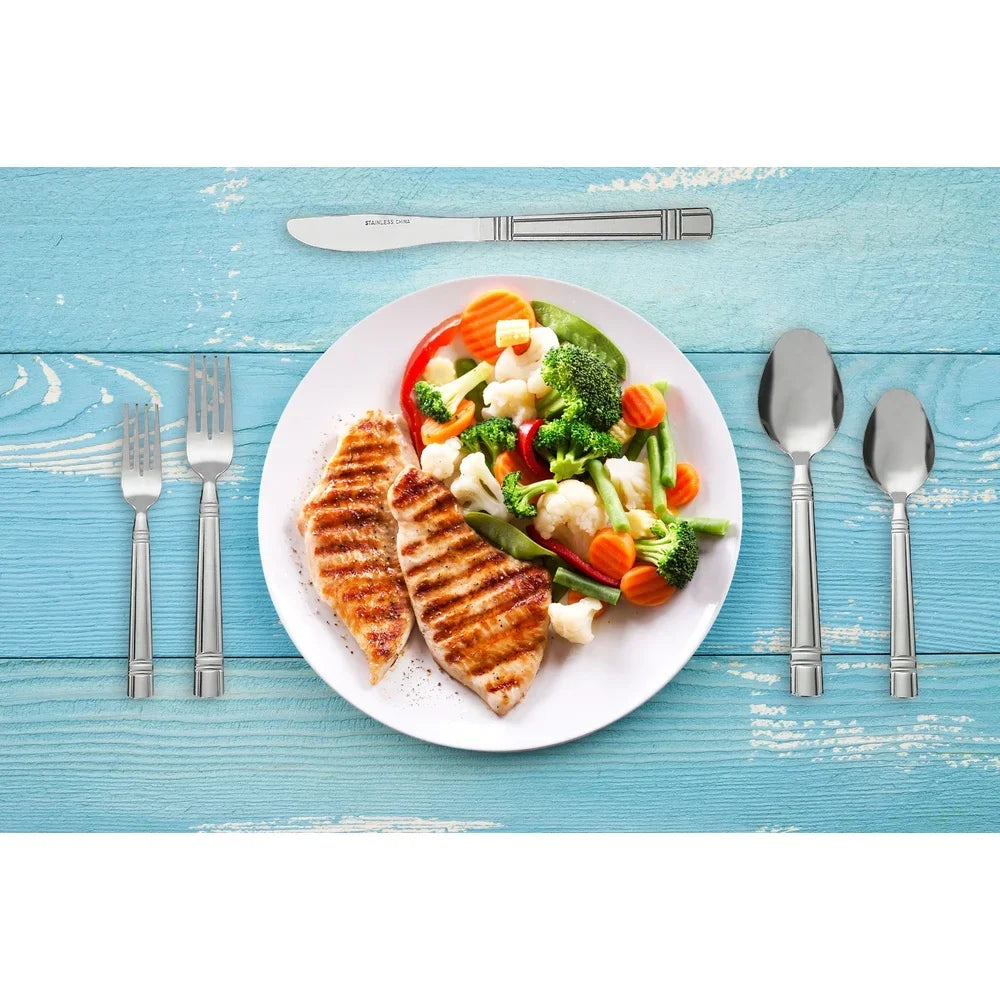 Elegant 49 Piece Stainless Steel Flatware Set and Organizer Tray Service 8 Dishwasher Safe Utensils