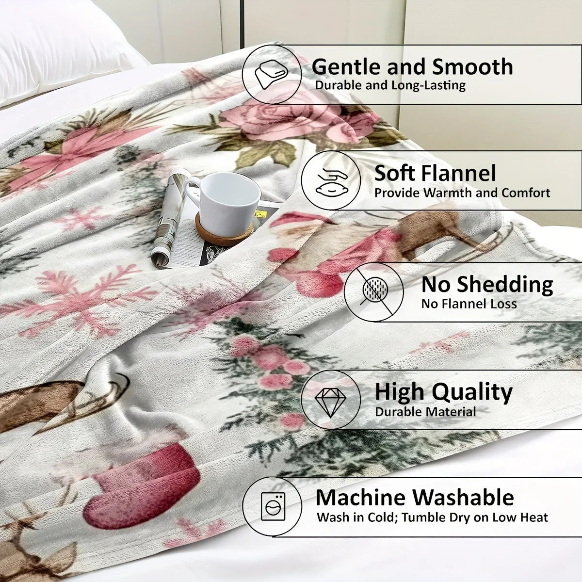 rustic christmas print flannel fleece blanket throw for bed sofa gift camping air conditioning napping multiple sizes style