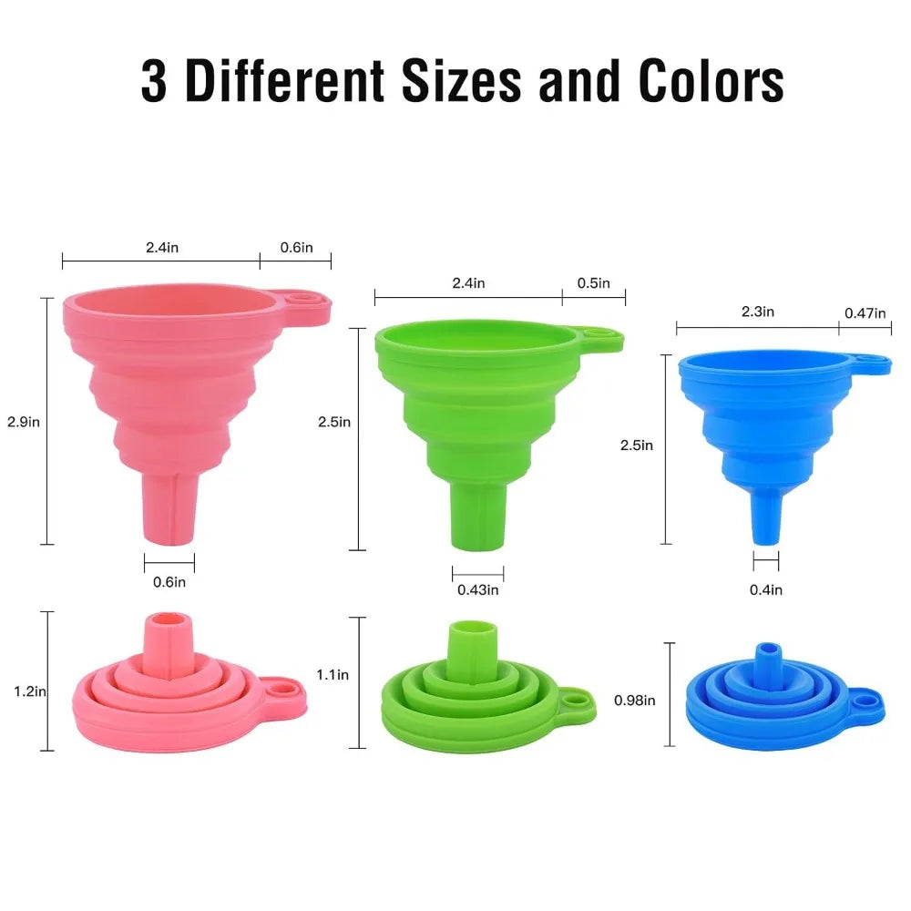 kitchen silicone collapsible funnel set of 3,small and large,flexible-foldable-cooking-food-grade funnels for filling small or m