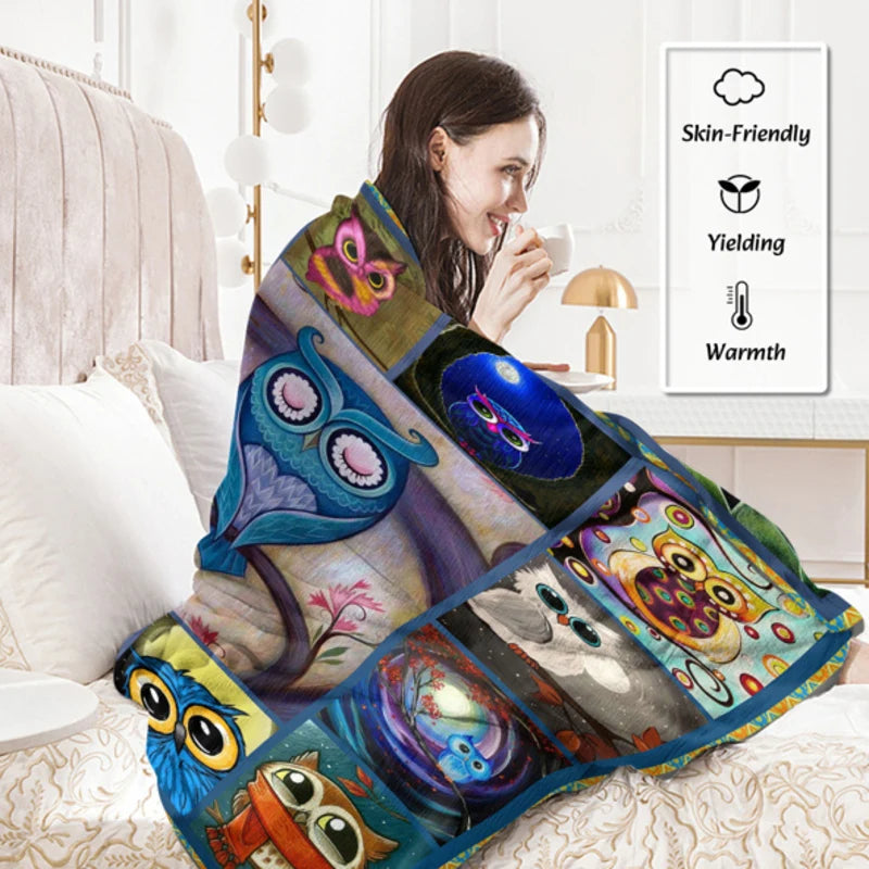 Owl Blanket Cute Blankets Soft Warm Throw Blanket Owl Gifts for Owl Lovers Machine Wash Air Conditioning Blankets for Bed Sofa
