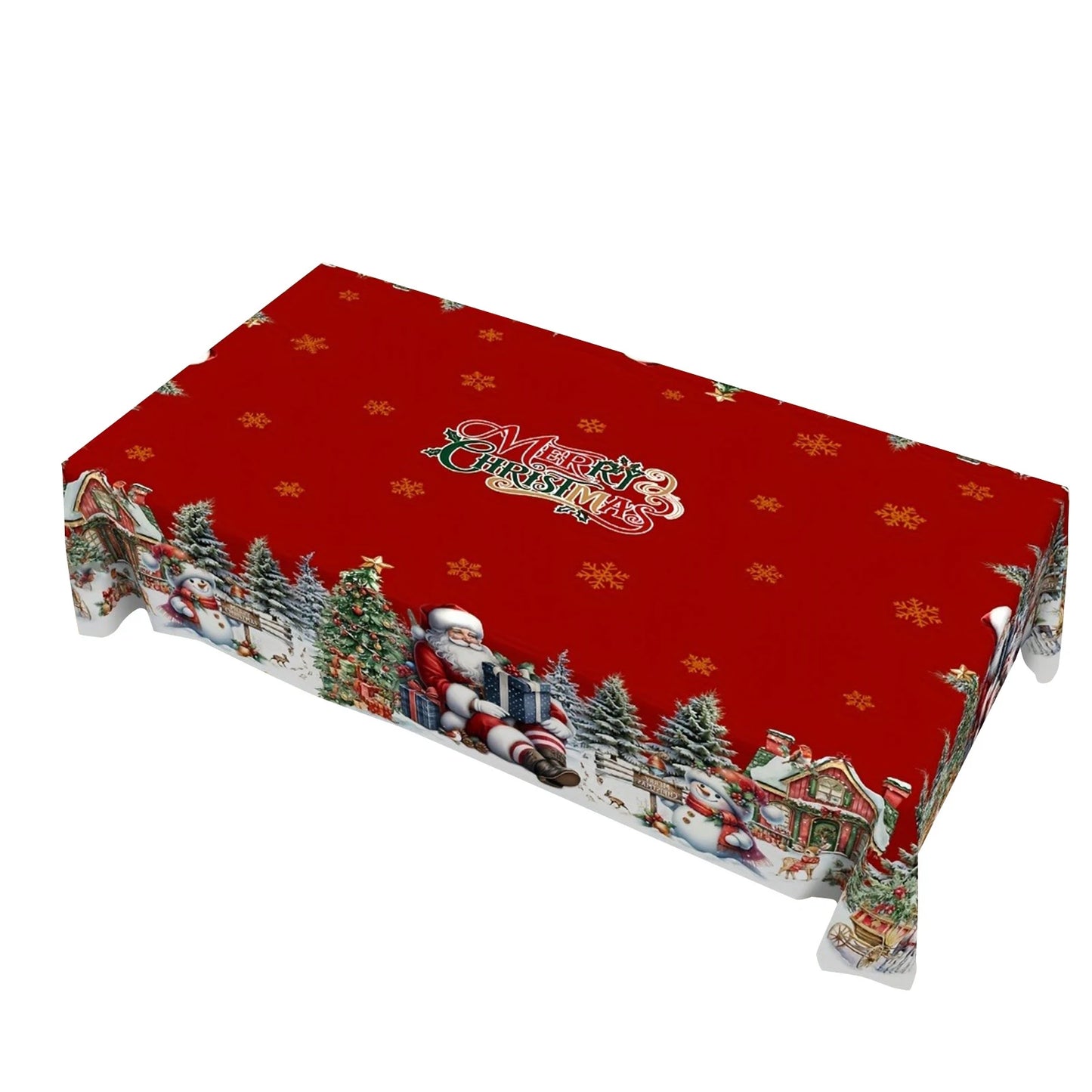 Short Plush Rectangular Tablecloth For Christmas Featuring Red Snowmen And Christmas Decorations Waterproof Christmas Tablecloth