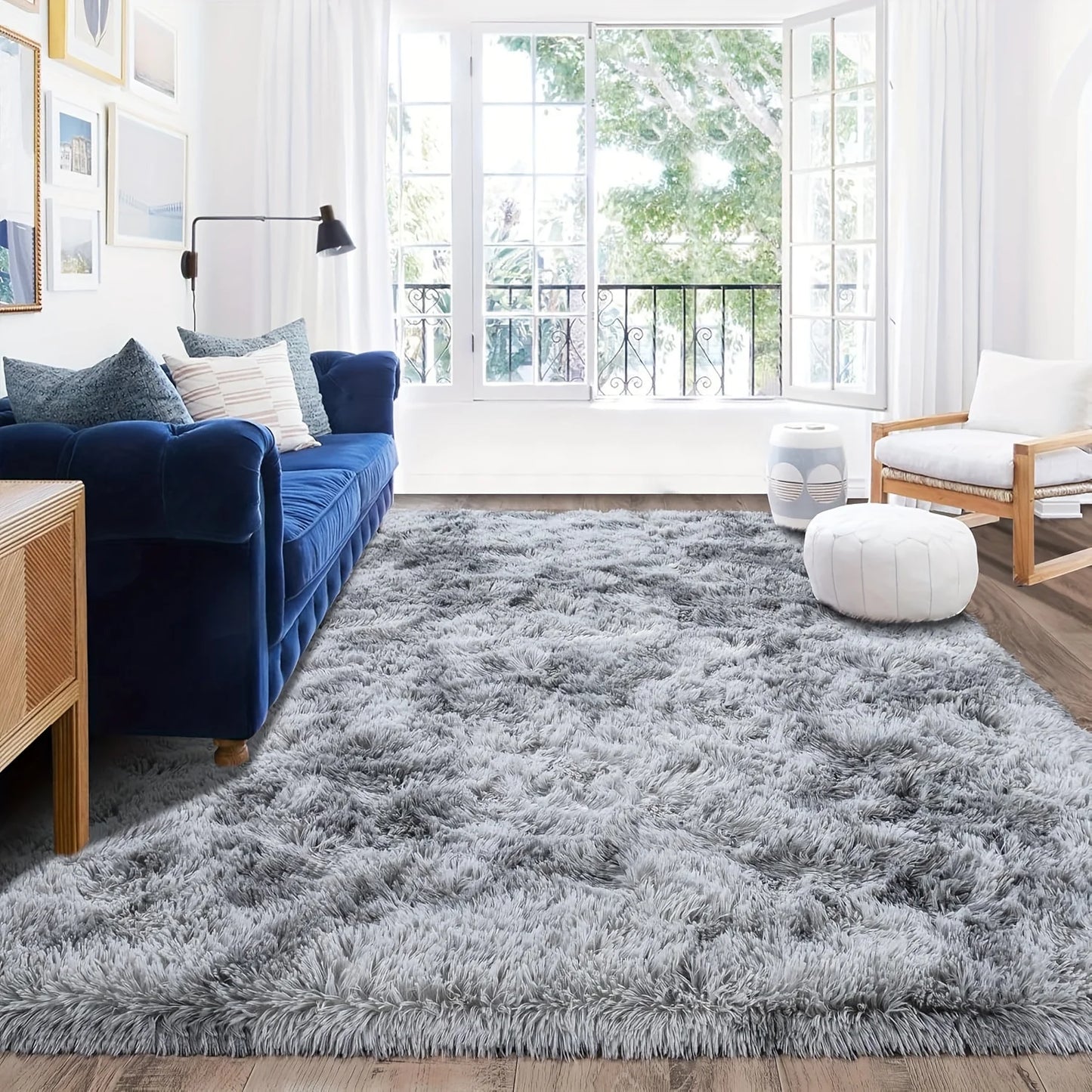 Fluffy tie-dyed gray carpet, suitable for living room, bedroom and room carpet, upgraded non-slip home decoration carpet.