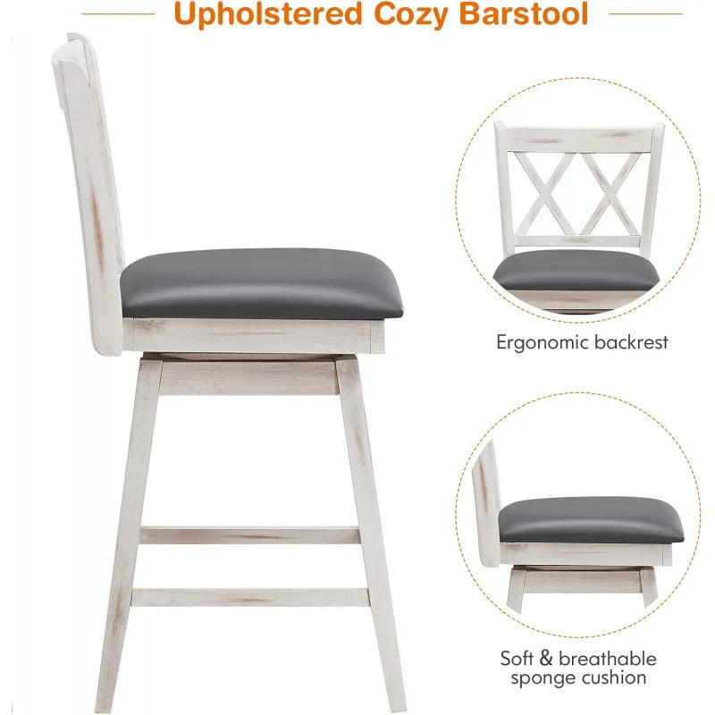 Set of 4, 360 ° Swivel Counter Height 25inch Bar Stool with Foot Rest Upholstered Cushion & Ergonomic Backrest, Sturdy Frame