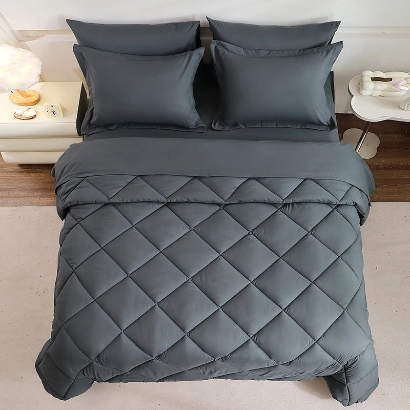 Bedding Set Reversible Solid Comforter All Seasons Double Brushed Microfiber 7 Piece Queen Cover Combo 5 Piece Twin Duvet