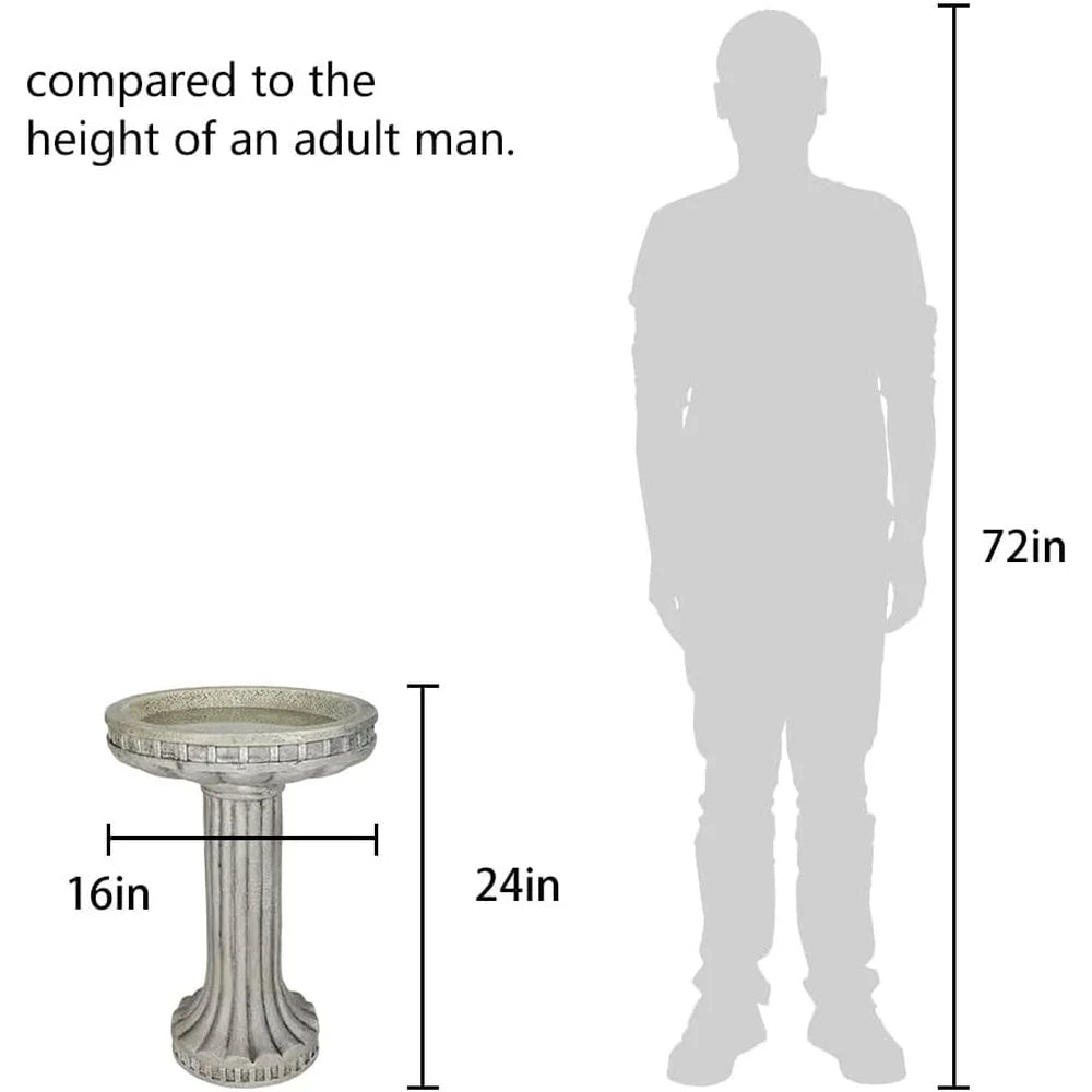 Durable 24" Fibre-Reinforced Concrete Bird Bath: Stylish Outdoor Pedestal Fountain to Decorate Garden & Attract Wildlife