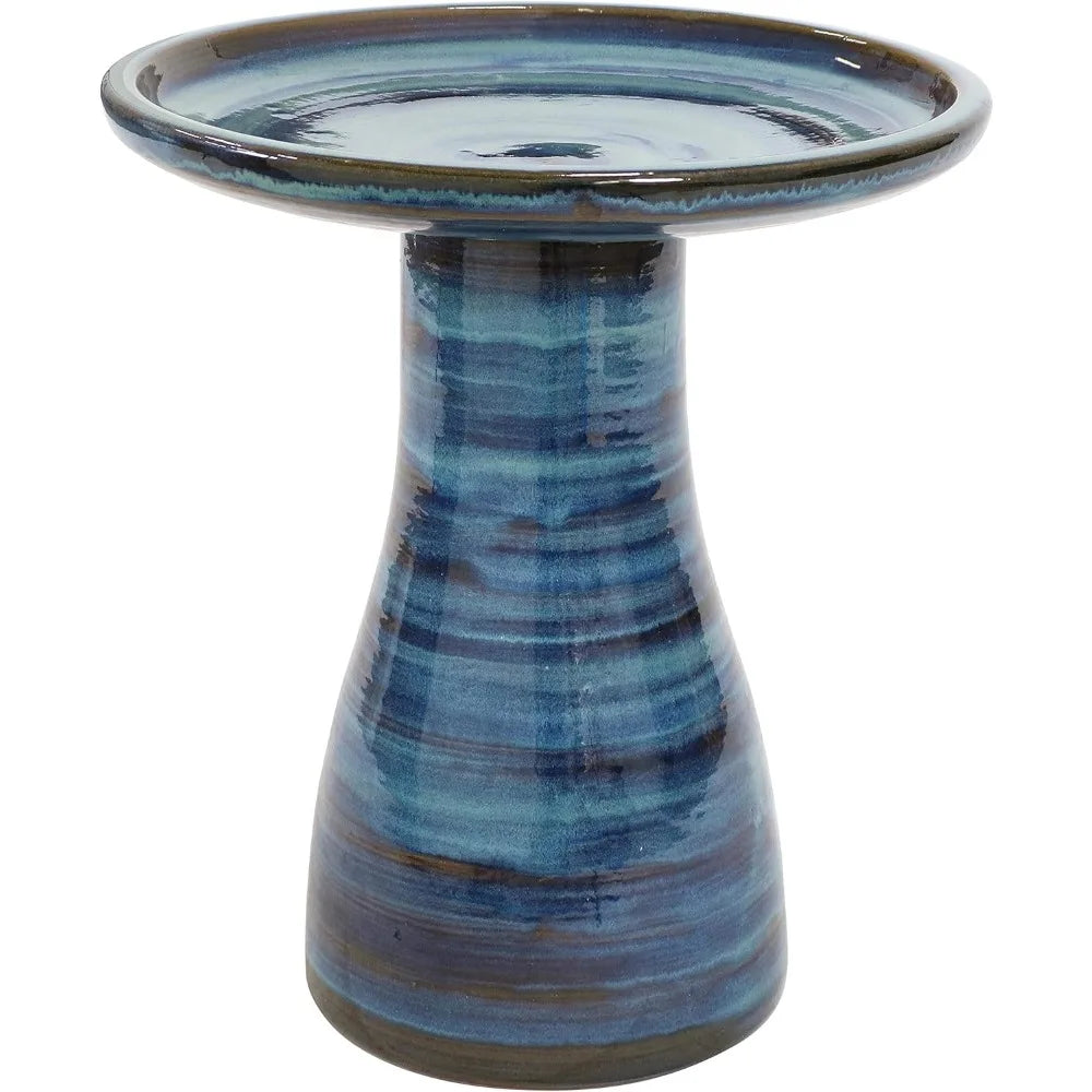 Sunnydaze 21" H Ceramic Bird Bath for Outside - Hand-Painted Outdoor Bird Bath Bowl, UV/Frost-Resistant Finish - Galaxy Blue - C