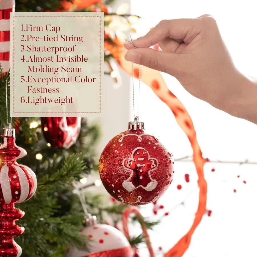 Valery Madelyn Christmas Ball Ornaments Set 80ct Candy Cane Red and White Shatterproof Christmas Tree Decorations for Holiday C