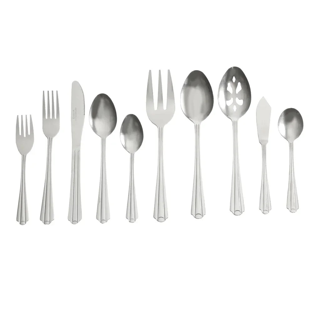 Stainless Steel 45 Piece Flatware Set Tumble Finish Service 8 Includes Dinner Forks Spoons Knives Serving Tools