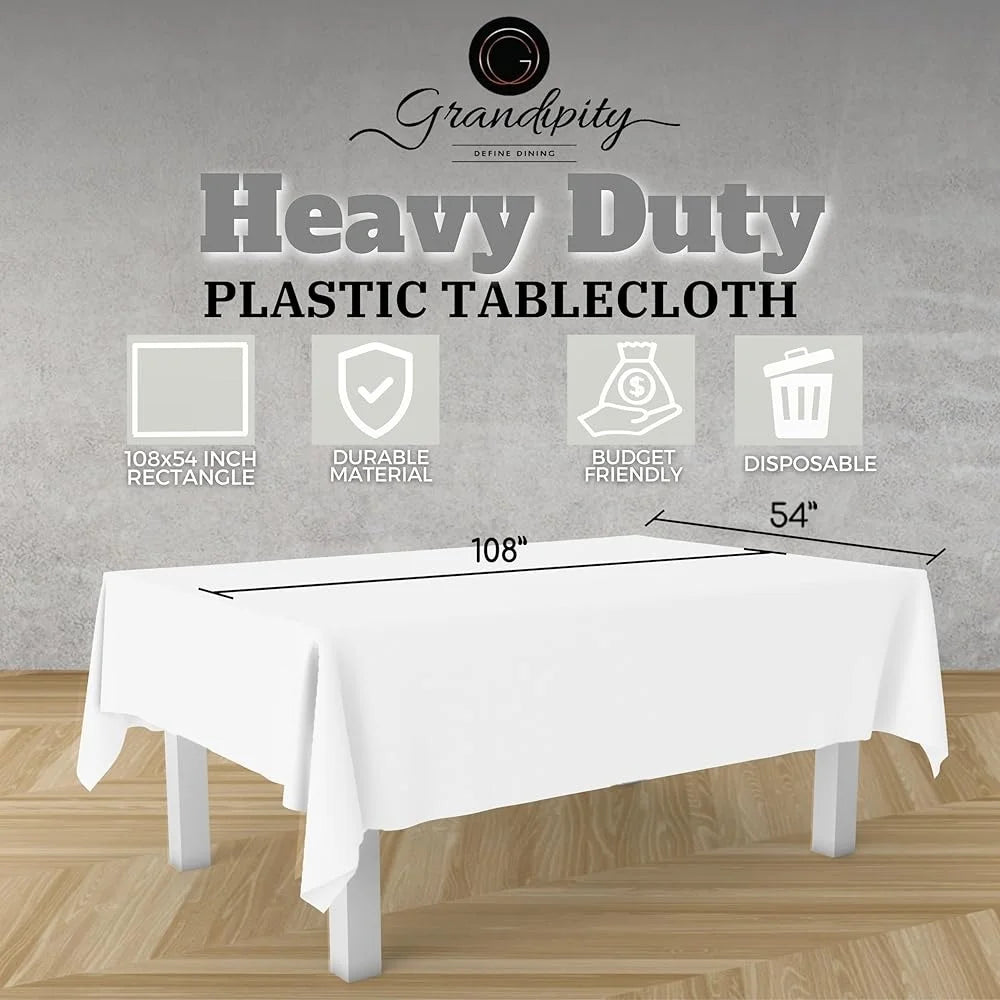 12 Pack Disposable Plastic Tablecloths 54x108 inch Premium Quality Table Covers Easy Clean Event Party Decor Indoor Outdoor Use