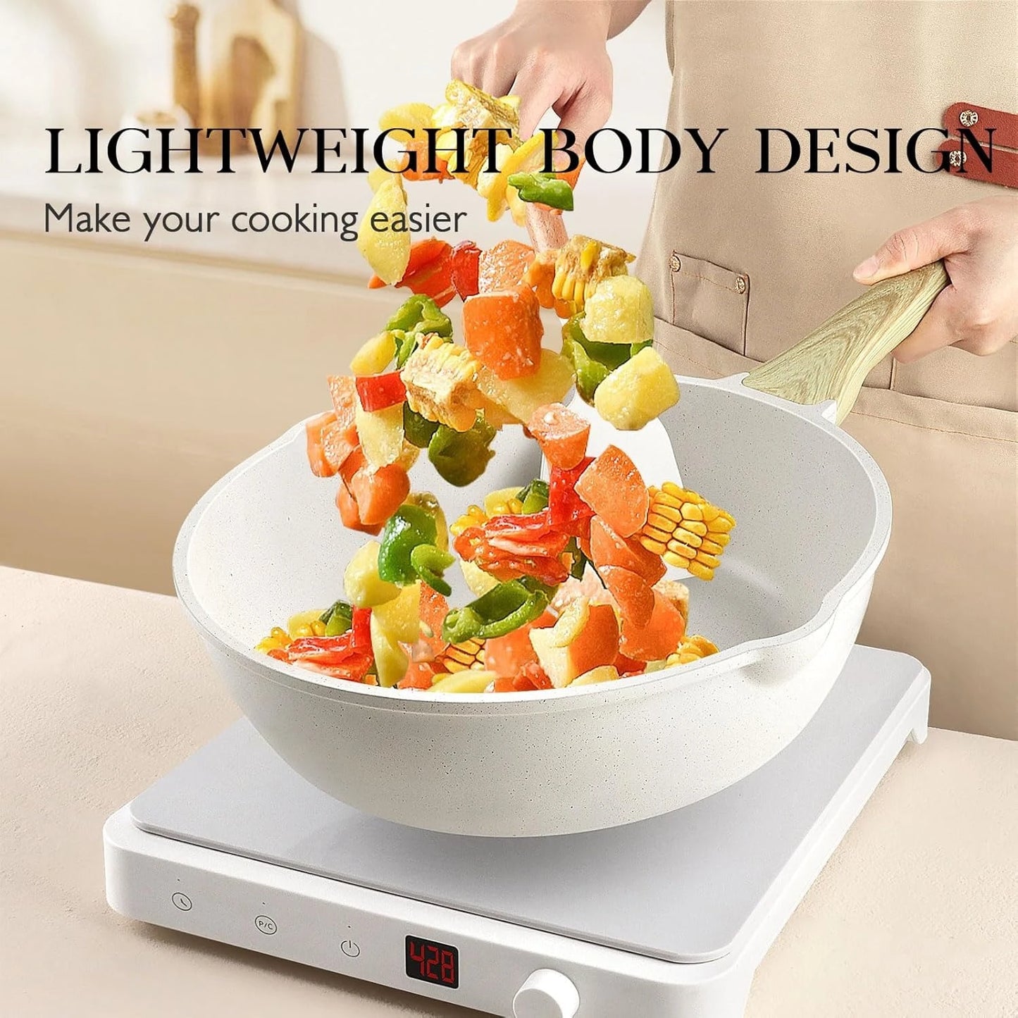 Pots and Pans Set Non Stick - 14 Pcs White Granite Kitchen Cookware Sets Nonstick Induction Cookware Cooking Pan Set ·New
