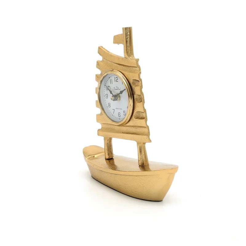 Decorative Table Clock with Gold Polished in Boat Shape-Desk clock