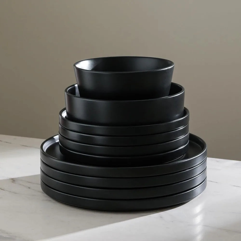 Celina Modern Stoneware 16-Piece Dinnerware Set: Cereal Bowls, Dinner Plates, and Plate-Bowl Combo
