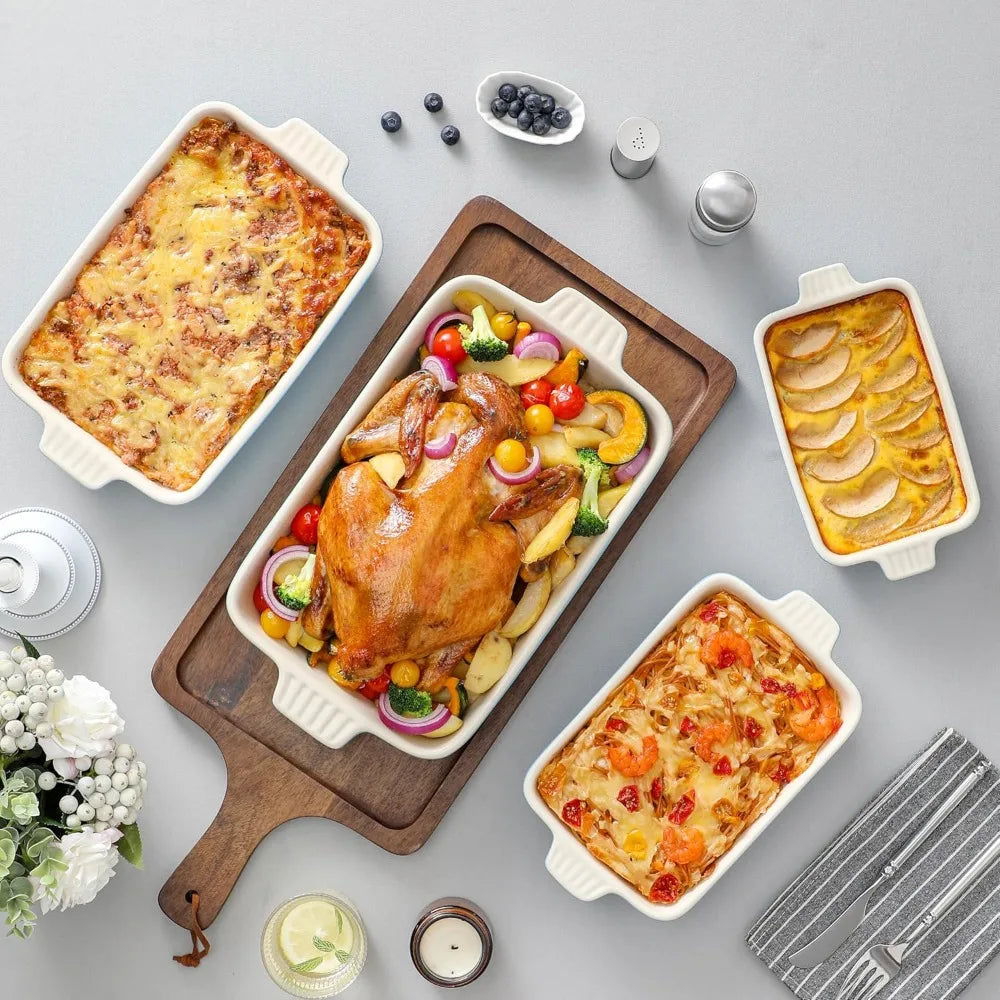 casserole dishes for oven, porcelain baking dishes, ceramic bakeware sets of 4, rectangular lasagna pans deep with handles for