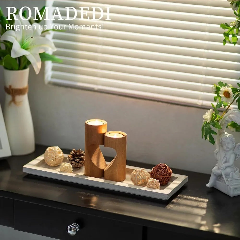 wooden decorative tray candle holder - 13.5 inch wood long narrow tray home decor small rustic farmhouse centerpieces trays for
