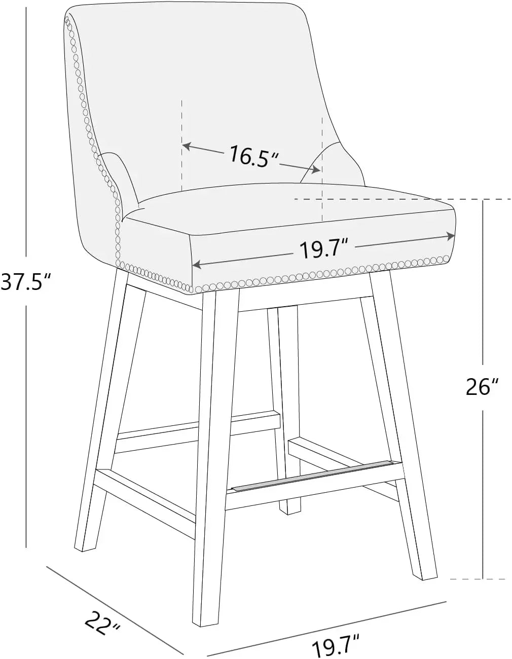 XMSJ.Counter Height Swivel Barstools, FSC Certified 26" H Seat Height Upholstered Bar Stools Set of 2, Performance Fabric in Tan