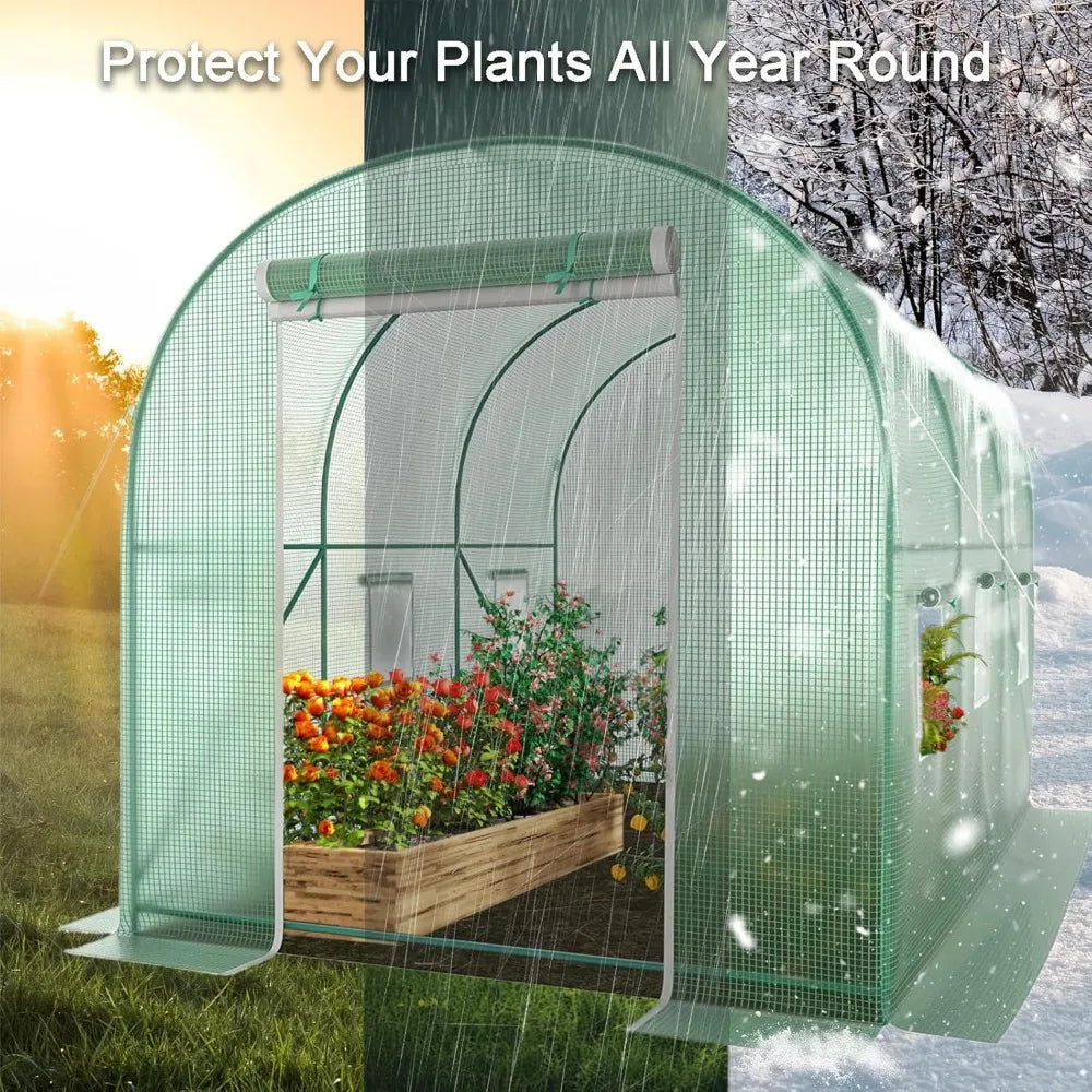 Walk-in Greenhouse, 12x7x7 FT Heavy Duty Tunnel Green House for Outdoors, Portable Green Houses for Outside, Winter Hot House wi