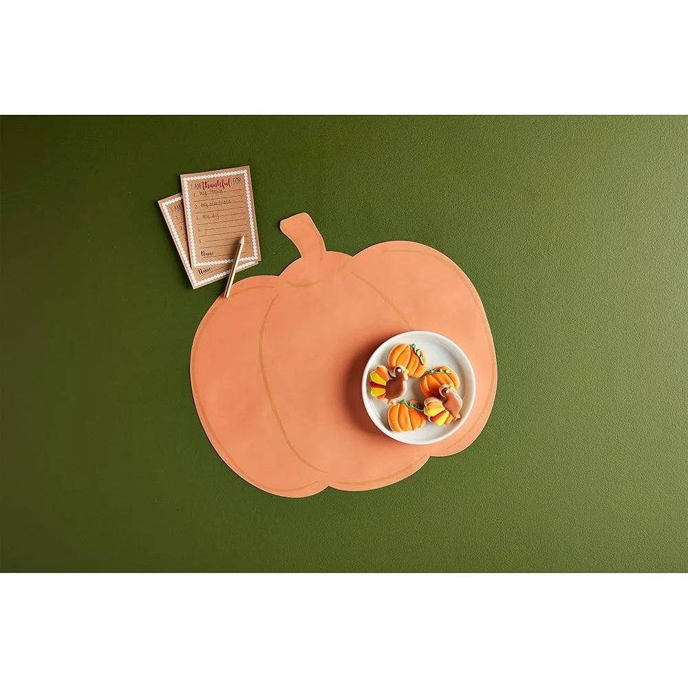 Thanksgiving Placemat Card Set 12 Pumpkin Paper Placemats 12 Fillable Kraft Cards 4 Mini Pencils Holiday Table Decor