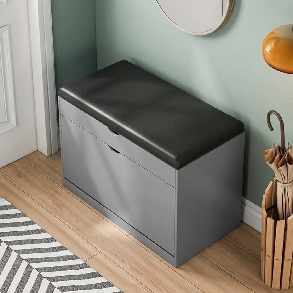 "Entryway Shoe Bench with 3-Tier Rack | Sitting Stool Cabinet for Shoe Storage | Multi-Function Wooden Organizer"