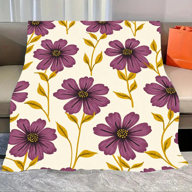 1pc Flannel Blanket Autumn Floral Throw Blanket - Cozy Home Decor with Orange and White Flowers