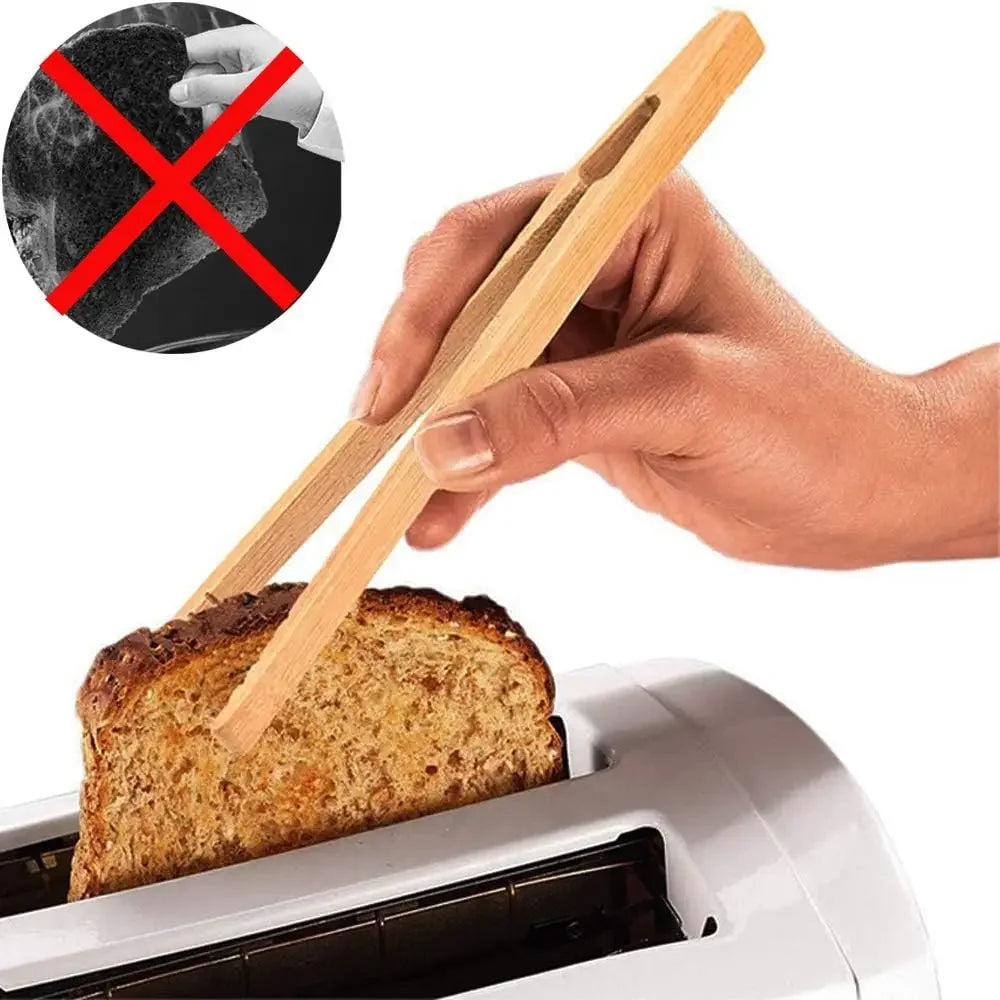 4 pack Bamboo Toaster Tongs - 7” Reusable Wood Cooking Tongs -Ideal Kitchen Utensil For Cheese Bacon Muffin Fruits Bread