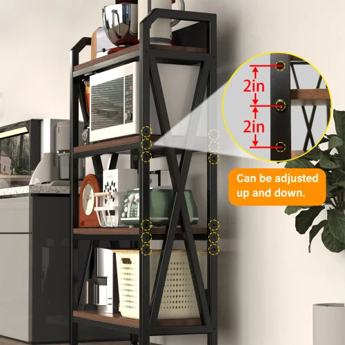 55 inch toaster rack storage rack with 4 layers of metal and wooden kitchen shelves, used for garage, pantry, 27 inch long