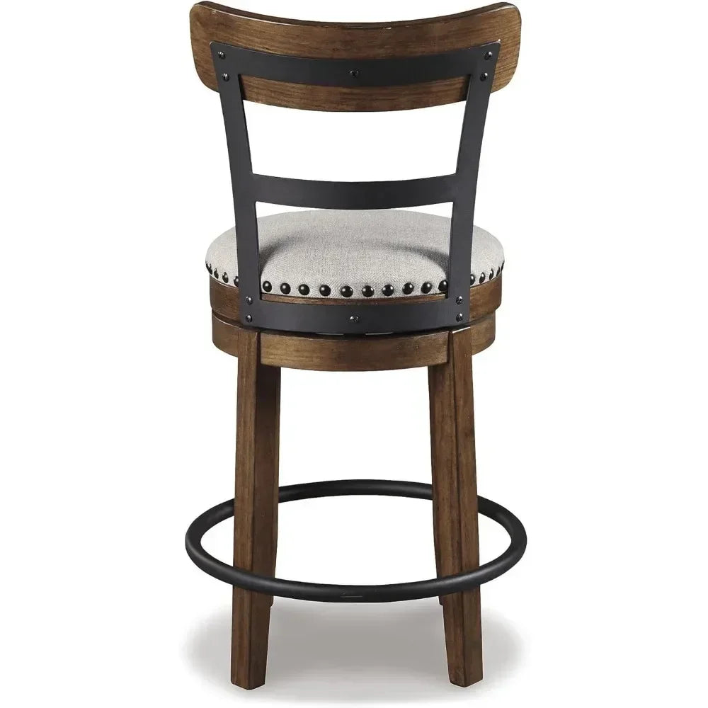XMSJ-Valebeck Rustic Farmhouse 24.5” Counter Height Swivel Bar Stool, Brown