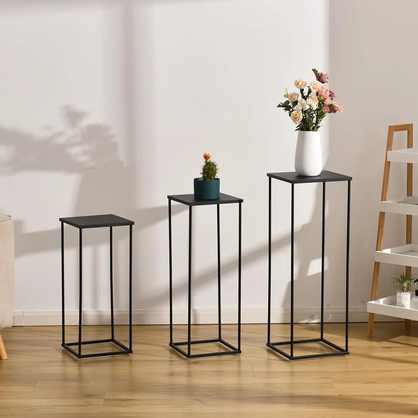 3Pcs Black Wedding Flower Vase Metal Plant Shelf for Flower Display Corner Planter Pot Rack for Living Room Patio Decor