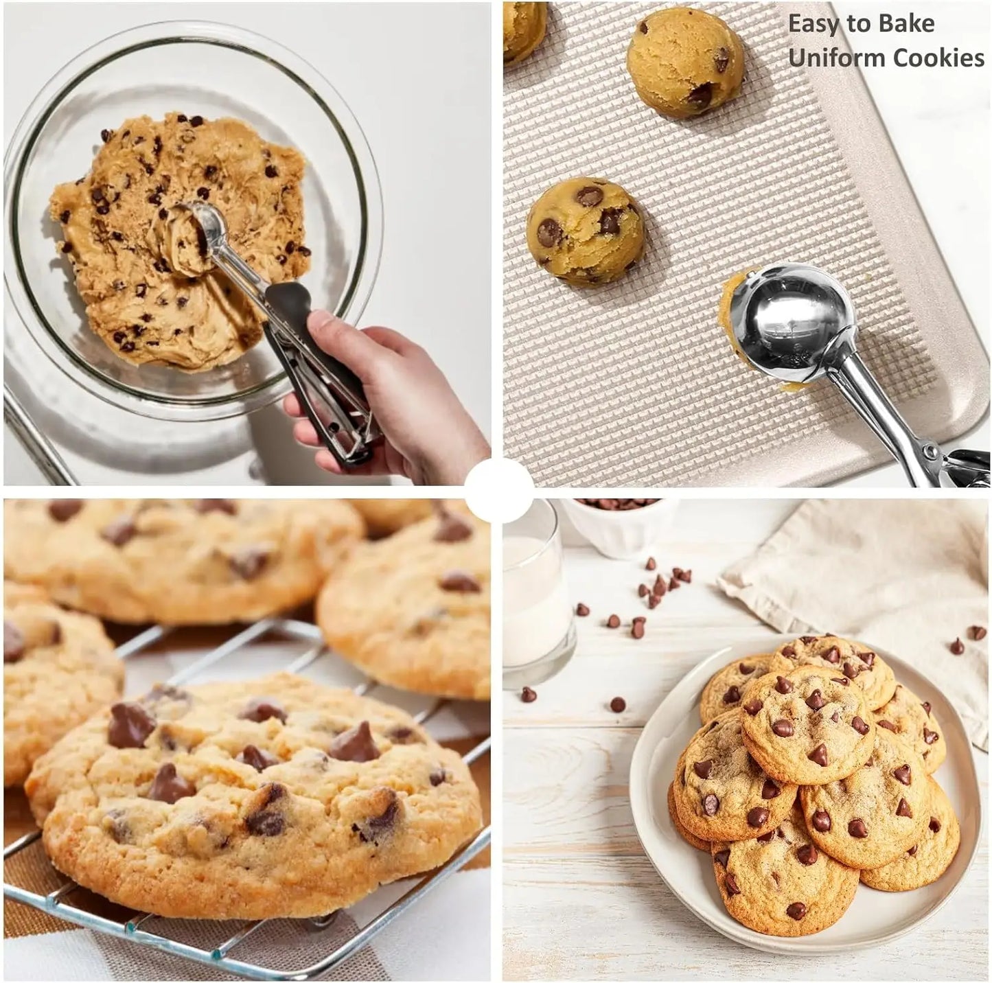 3Pcs Cookie Scoop Set, 18/8 Stainless Steel, Trigger Release, Non-slip Grip