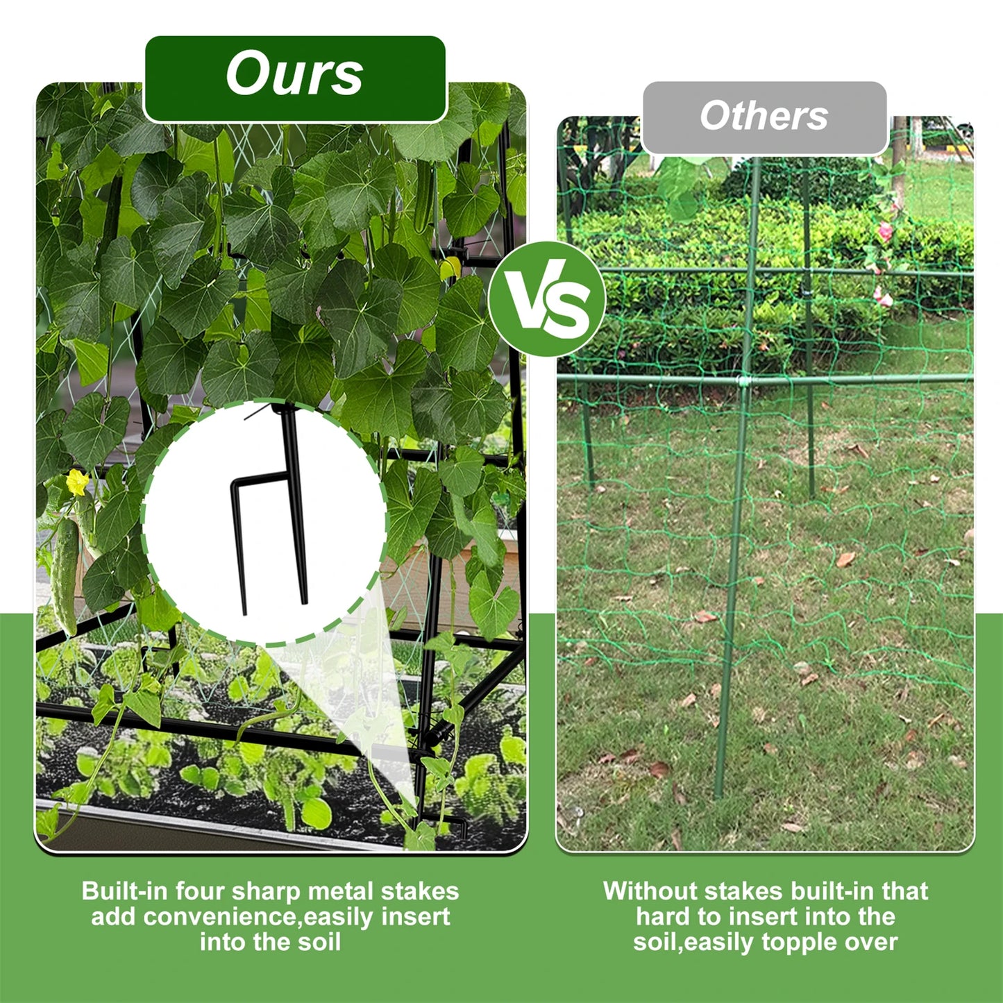 A-Shaped Garden Trellis Climbing Plants Grow Support Frame with Nylon Netting for Beans, Grape Vine, Cucumber, 105CM Tall