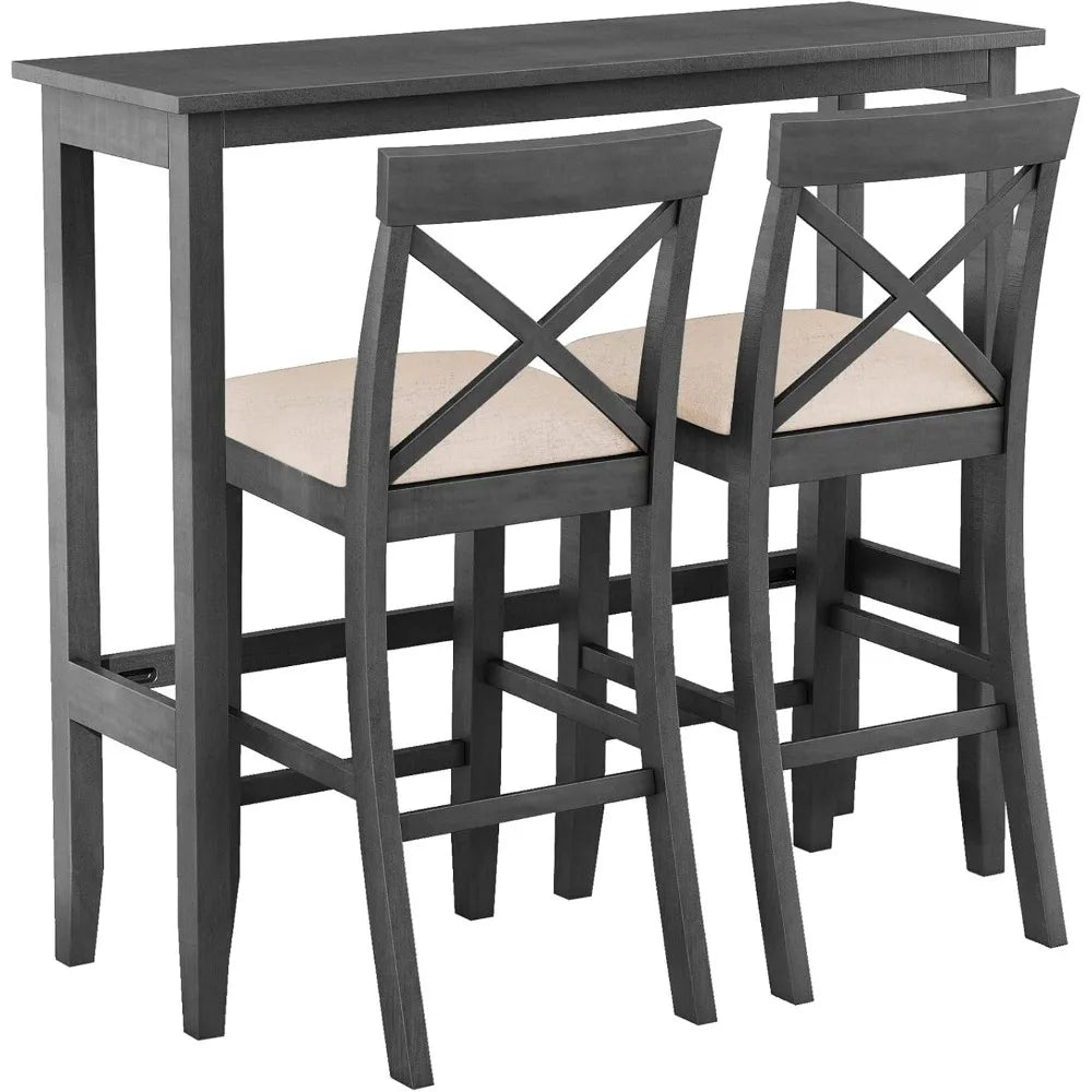 3 Piece Dining Bar Table Set, Counter Height Bar Table and Chair Set Farmhouse Kitchen Table Set with 2 Upholstered Chairs for K
