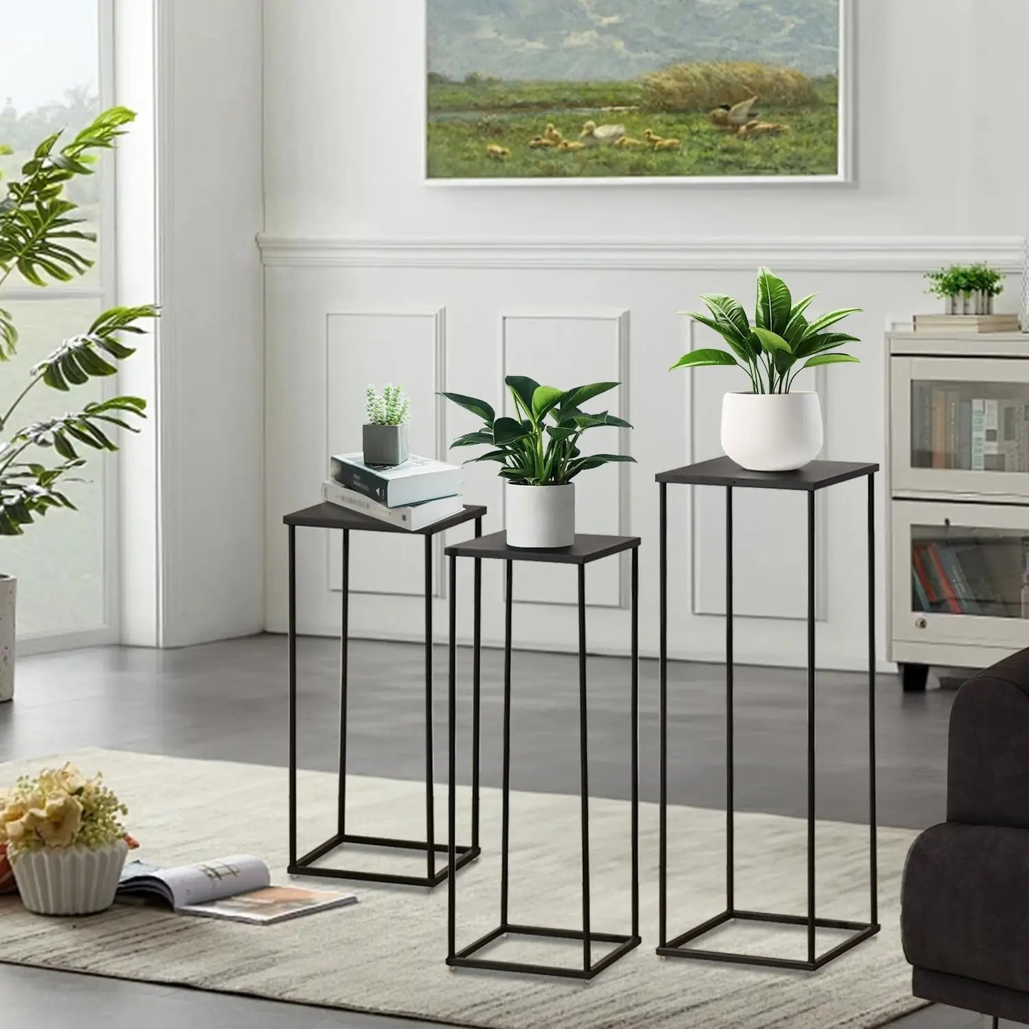 3PCS Metal Plant Stand Sets Black Pedestal Stands for Party Living Room Wedding Decoration Tall Centerpiece Stands