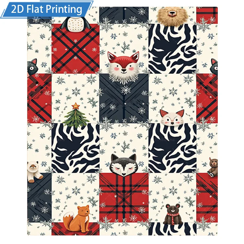 1pc Flannel Blanket Christmas Animal Print Fleece Blanket, Cozy Winter Bedding for Home Decor