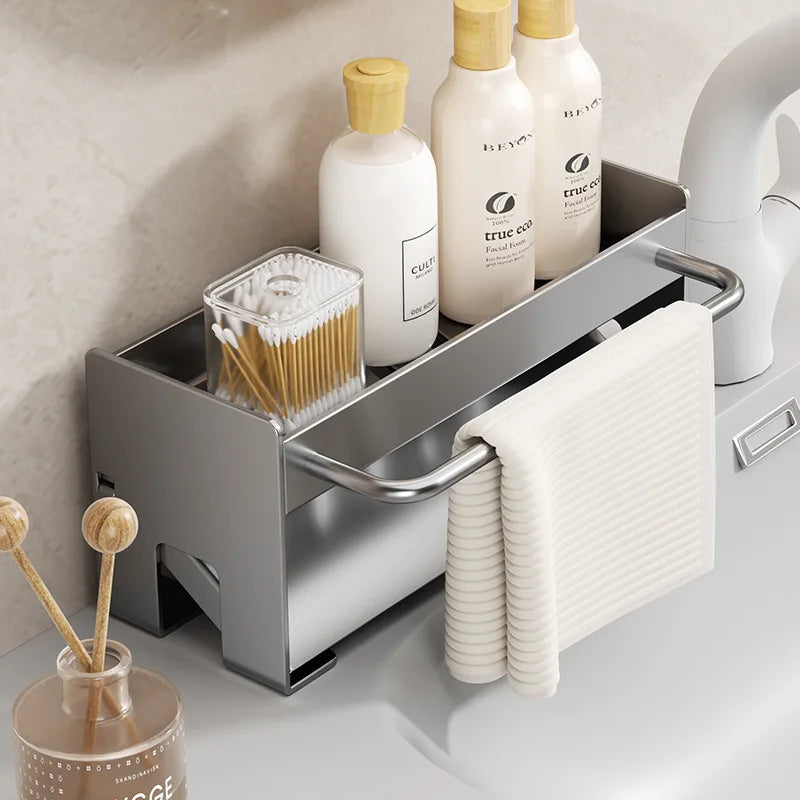 Kitchen Sink Sponge Holder Drain Rack Faucet Storage Soap Drainer Towel Rack Shelf Organizer Accessories