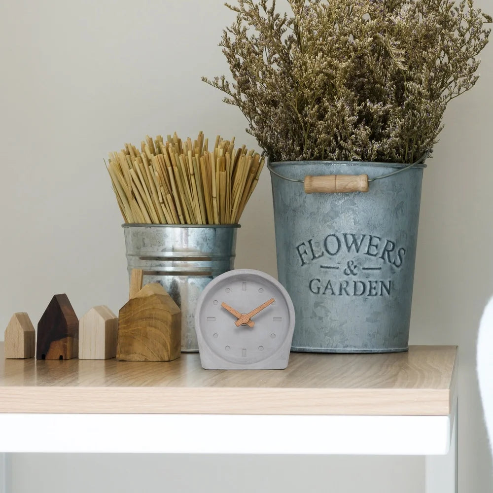 4-Inch Quartz Battery Tabletop Clock Open Faced Dial Cement Analog Indoor Home Office Modern Design Minimalist Timepiece
