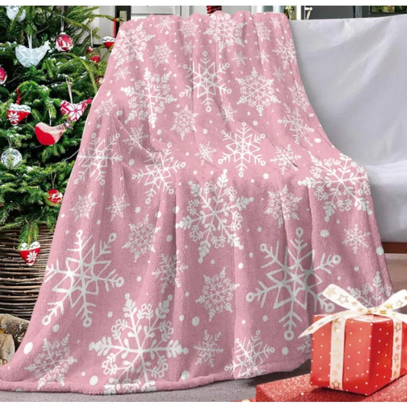 Pink Christmas snowflake flannel blanket, Christmas snowflake birthday gift, suitable for bedding sofa