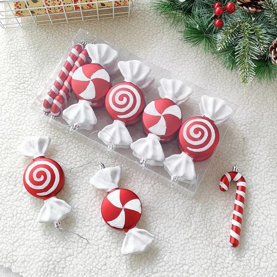 12Pcs Christmas Lollipop Candy Cane Ornaments for Hanging on Christmas Tree Decorations 6.5 Inch Red and White Fake Pendant Cra