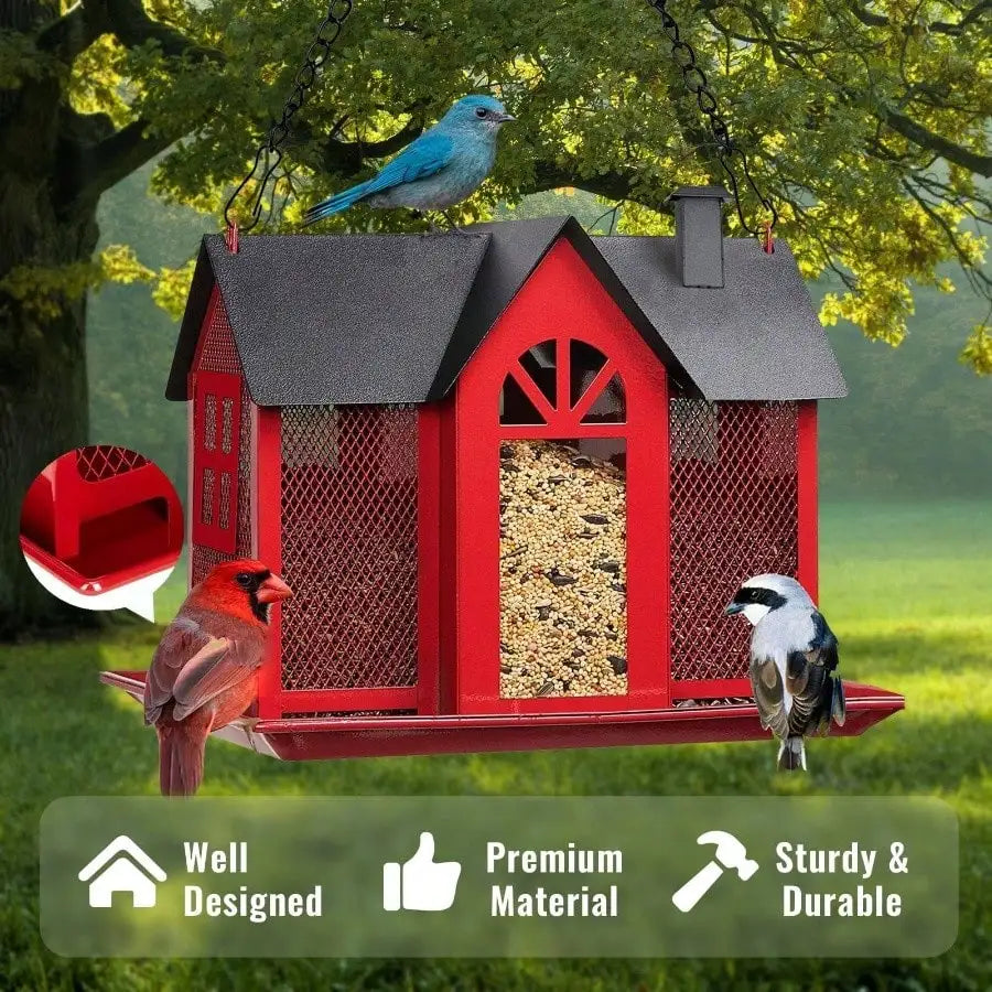 Bird Feeder Outdoors Squirrel Proof Hanging Metal Large Attracting Wild Birds Hummingbirds Black