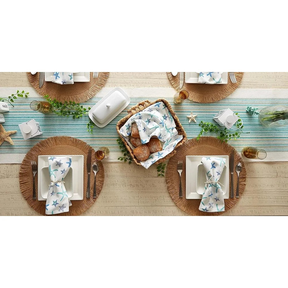 Woven Kitchen Collection Round Placemats Set of Six 15 Inch Natural Fringe Indoor Outdoor Table Settings Charger Mats