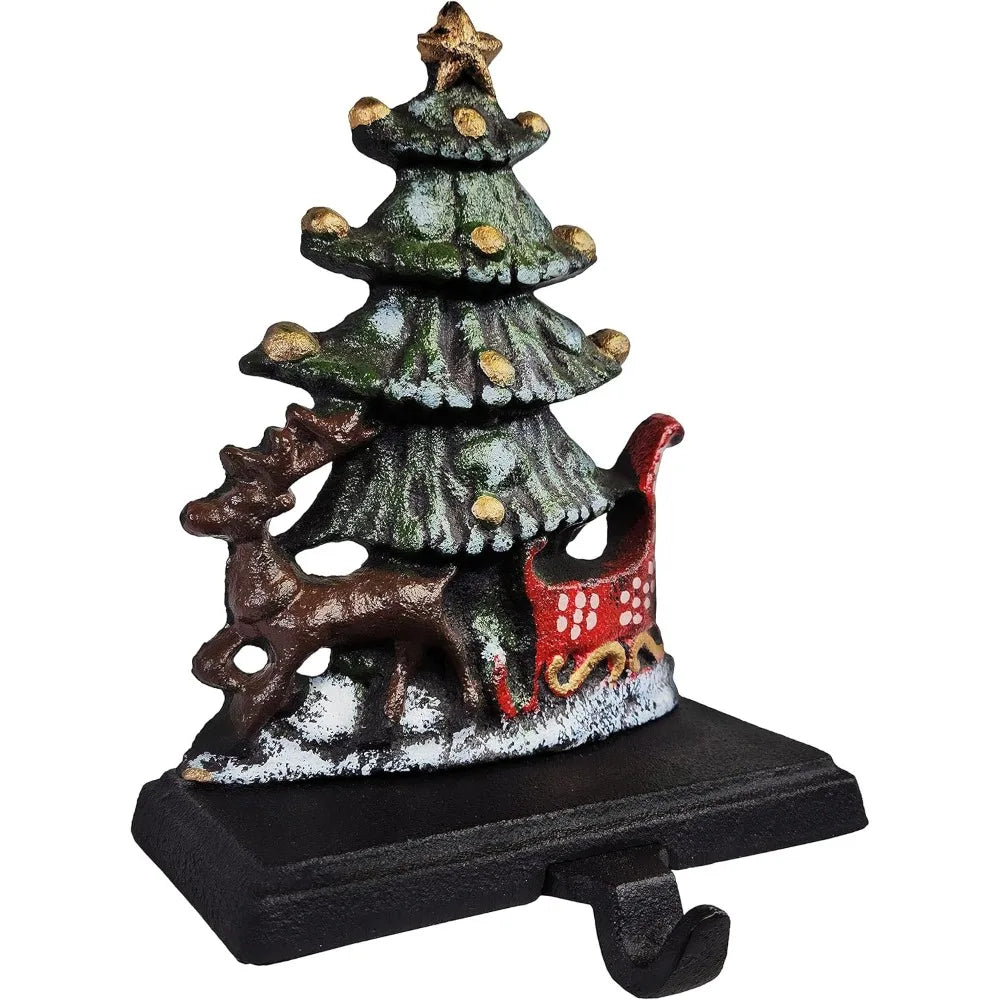 Lulu Decor, Cast Iron Christmas Stocking Holder, Sleigh with Deer, Santa's Gift Sleigh, Holiday Home & Snowman with Festive Chee