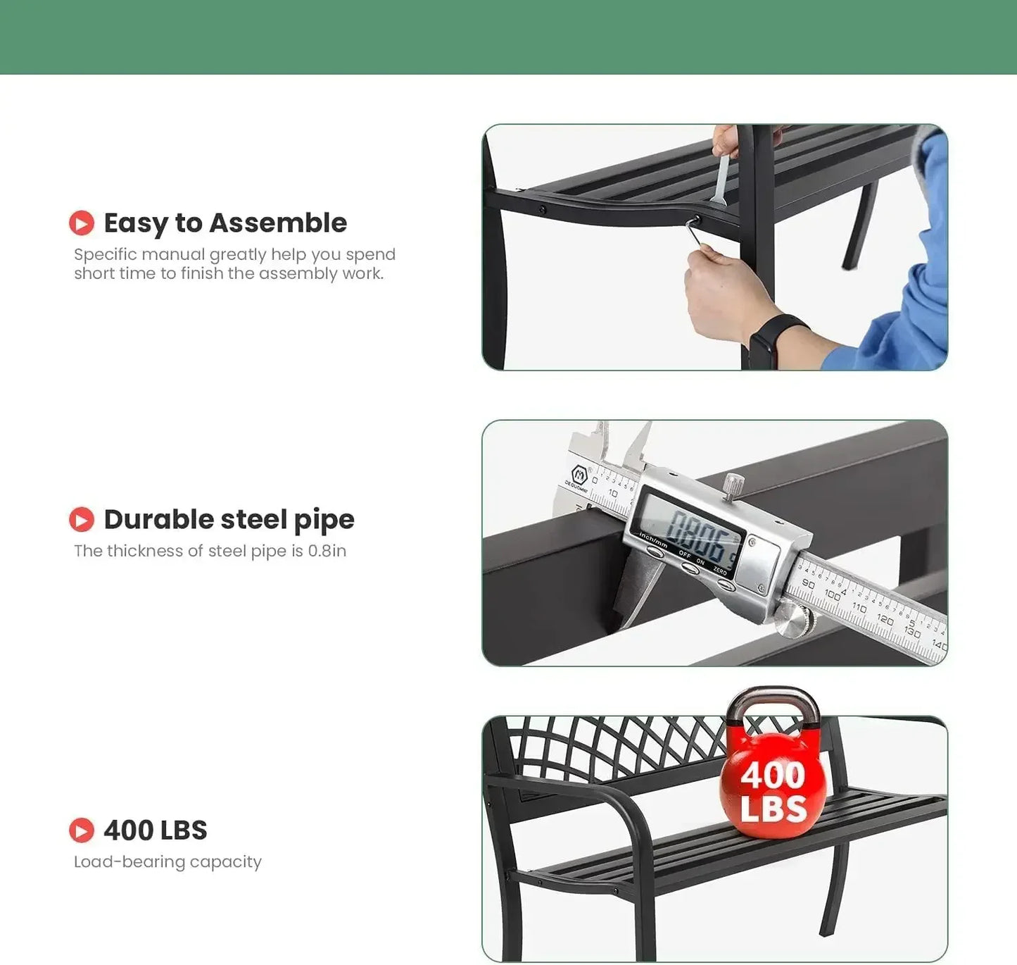 Customizable-Garden Bench,Outdoor Benches,Iron Steel Frame Patio Bench With Mesh Pattern And Plastic Backrest Armrests ,Black