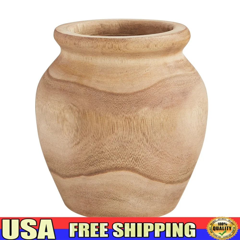 Natural Wood Decorative Vase Hand-Turned Rustic Centerpiece Ideal Dried or Fresh Flowers Home Decor Accent 7 Inch