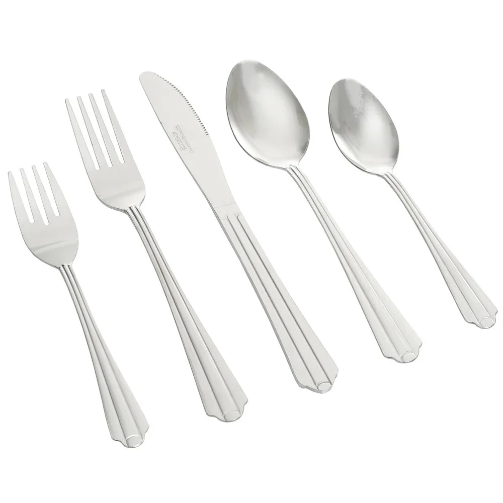 Stainless Steel 45 Piece Flatware Set Tumble Finish Service 8 Includes Dinner Forks Spoons Knives Serving Tools