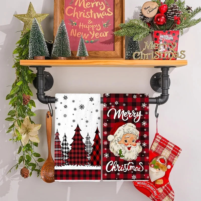 2pcs Christmas Kitchen Towels Merry Christmas Party Decoration 2025 Xmas Santa Claus Dish Towel Navidad Natal New Year Gift 2026