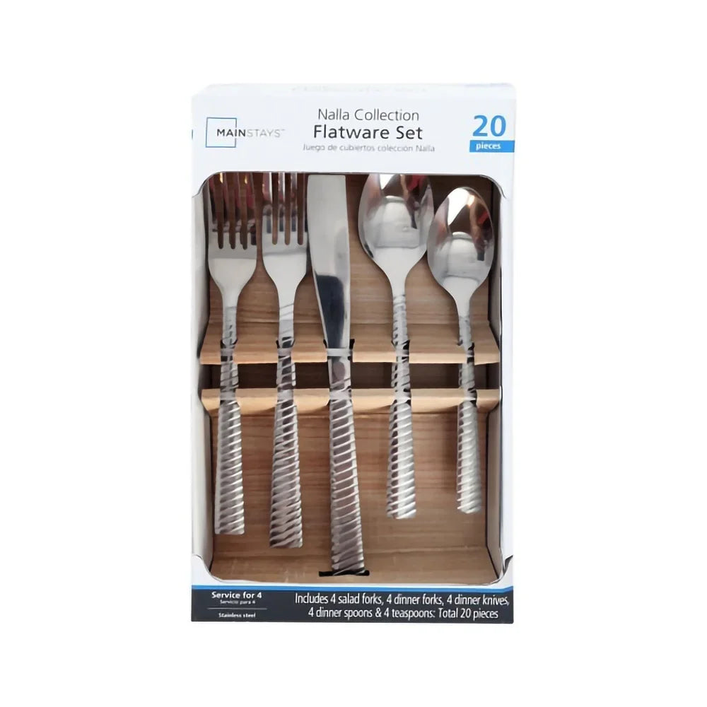 20 Piece Stainless Steel Flatware Set Service 4 Ergonomic Kitchen Utensils Dishwasher Safe Perfect Home Dining Camping Picnics