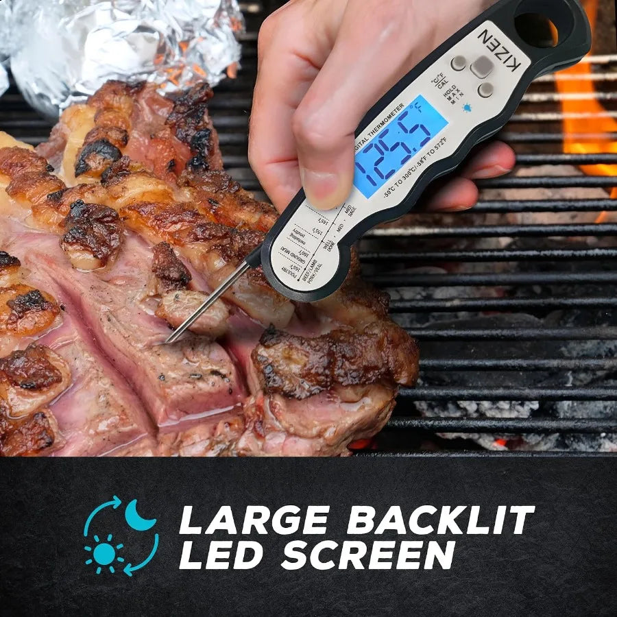 Instant Read Meat Thermometer Digital Food Thermometer for Cooking Grill Oven BBQ Waterproof and Backlit Display Kitchen Gadget