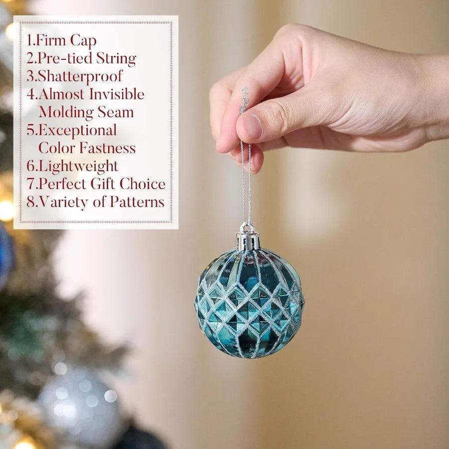 Elegant Shatterproof Christmas Tree Decorations Set with 30 Pieces 2 Inches Navy Blue and Silver Ornaments for Holiday Party an
